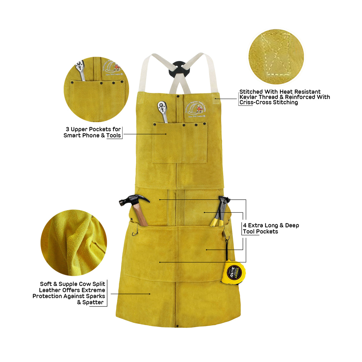 7-Pocket Welding Apron - Tool Storage Detail - Multiple Compartments