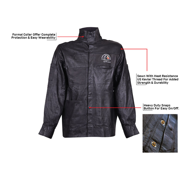 Strongarm Premium Leather Welding Jacket - Black FR Heavy Duty Cow Grain Leather Welders Work Jacket for Men & Women