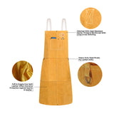 Heat-resistant leather apron with front pockets and Kevlar stitching