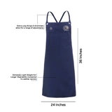 Blue flame resistant work apron with reinforced stitching and tear-resistant design