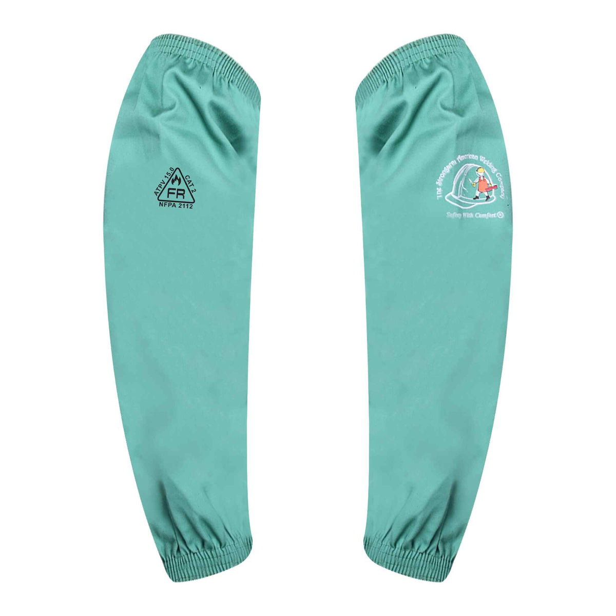 Green FR welding sleeves 18 inch flame-resistant cotton - front view