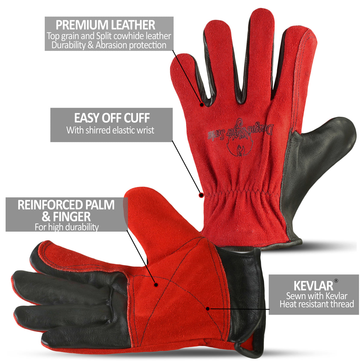 Dragon Slayer TIG Spider RM-02 leather gloves with double palm reinforcement - product view